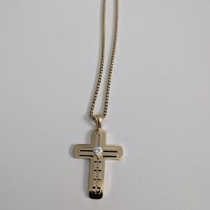 Gold Cross Pendant Necklace with Heart Accent